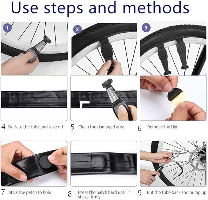 YBEKI Bike Tyre Repair Tool Kit - Bicycle Tool kit with 210 Psi Mini Pump 10-in-1 Multi-Tool with Chain Breaker, Tyre Levers &Tire Patch, Bone Wrench, 1 Portable Bag