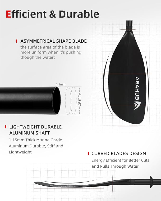 Abahub Adjustable Kayak Paddle 210-230 cm/ 230-250 cm Floating Kayaking Oars Boating Oars Canoeing Oars Black