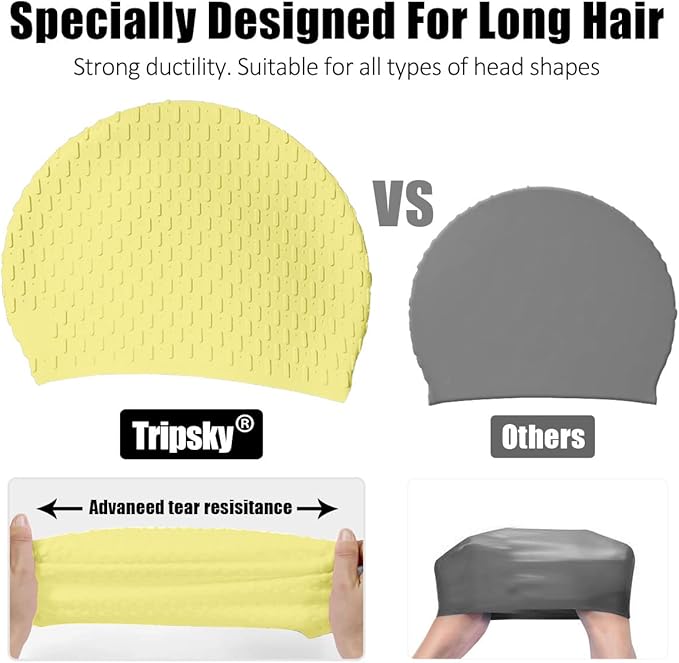 Tripsky Silicone Swim Cap,Comfortable Bathing Cap Ideal for Curly Short Medium Long Hair, Swimming Cap for Women and Men, Shower Caps Keep Hairstyle Unchanged…