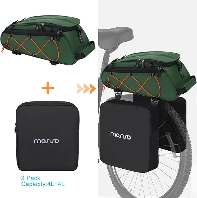 MOSISO Bike Rack Bag with 2 Removable Panniers, Waterproof Bike Trunk Cooler Storage Handbag Insulated Bicycle Rear Seat Pouch, Bicycle Storage Saddle Shoulder Bag Cycling Luggage Pouch, Peacock Green