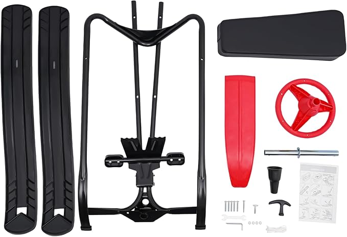 Sleds for Snow, Portable Snow Racer Winter Ski Sled Snow Sled W/Steering Wheel, Outdoor Ski Sled Slider Board for 3-15 Years Kids, Toboggan Pulling Boat Seat Sled for Ice Skating