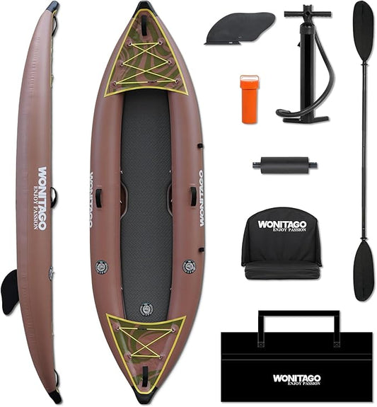 PVC Inflatable Kayak with Drop Stitch Floor, Recreational Touring Kayak with Kayak Paddle, Hand Pump and Carrying Bag, 1-2 Person