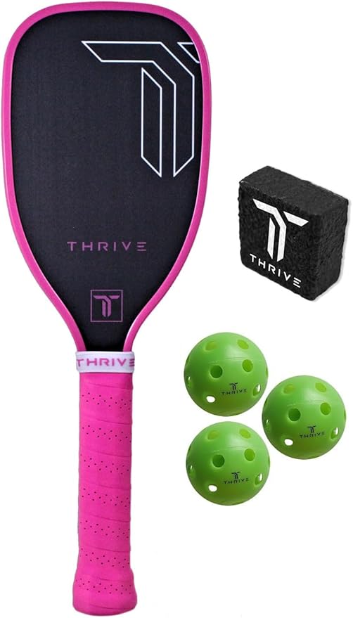 Thrive Pickleball Training Paddle Kit - Includes Trainer Paddle, 3 Fast Hands Mini Pickleballs & Paddle Eraser - T-700 Carbon Fiber, Extra Long Handle, 16mm Core