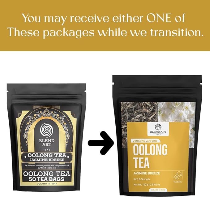 Blendart Jasmine Oolong Tea bags 100 Count | Oolong tea bags for weight loss | Premium High Mountain Oolong Tea leaves | Naturally Caffeinated Tea | Flower Scented Tea | Pyramid Tea bags