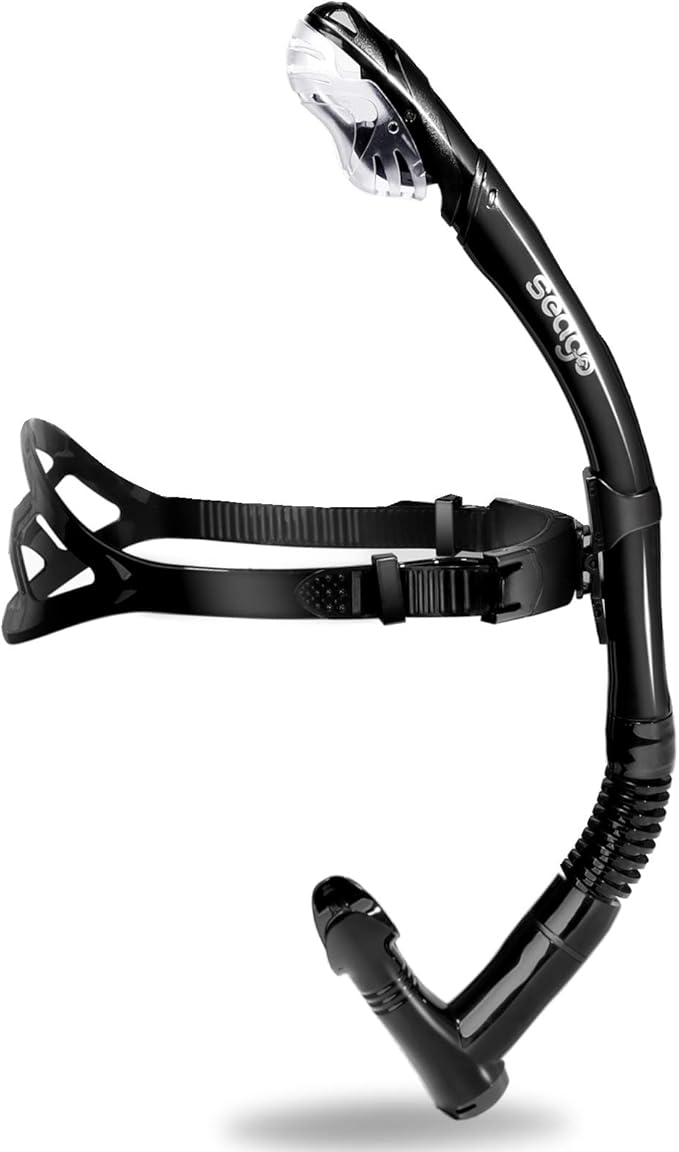 Seago Swim Snorkel for Lap Swimming, Dry Top Front Swimmer Snorkel for Adult Youth, Snorkel Gear Swimming Training Equipment in Pool and Open Water with Comfy Head Pads Food-Grade Silicone Mouthpiece