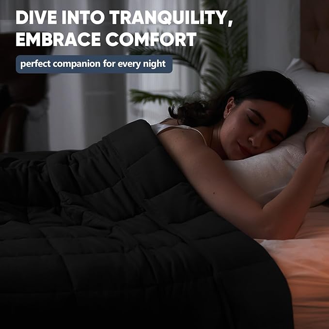 yescool Weighted Blanket for Adults (15 lbs, 48" x 72", Black) Cooling Heavy Blanket for Sleeping Perfect for 160-180 lbs, Twin Size Breathable Blanket with Premium Glass Bead, Machine Washable
