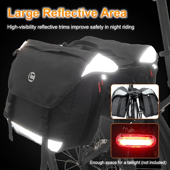 Bike Panniers, Waterproof Panniers Bike Bags for Rear Rack 25L-35L Expandable – Large Bicycle Saddle Bag with Reflective Strips, Double Panniers Storage Cargo Bag for Cycling Traveling Commuting