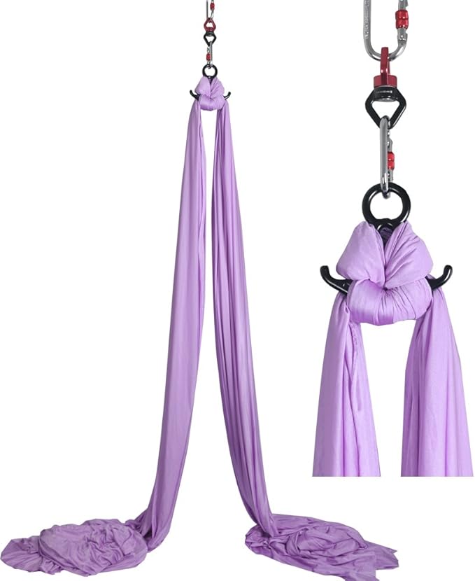 DASKING Aerial Silks Starter Kit - Durable 11Yards of Aerial Yoga Hammock with Hardware, Aerial Swing for Acrobatic Flying Yoga & All Levels (Aerial Rigging Point Up to 14ft)