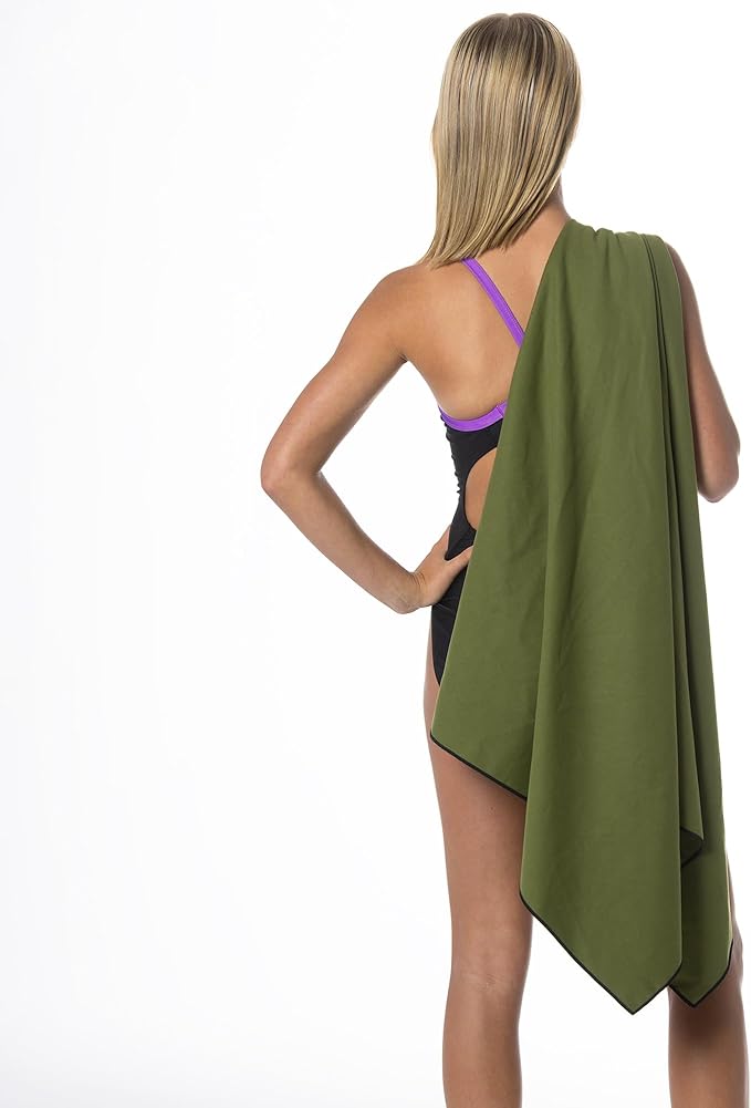 Flow Hydro Sport Towel - Microfiber Quick Dry Swimming Towels for Swim, Pool, Triathlon, and Other Water Sports in Medium, Large, Extra Large, and Hooded Sizes (Army Green, Large (60" x 30"))
