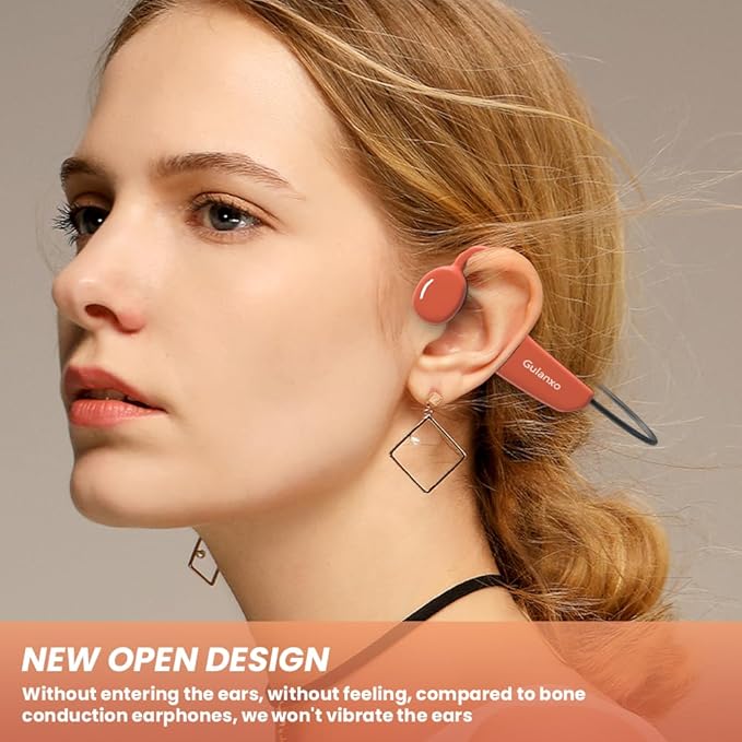 Open Ear Headphones, Open Wireless Earphones, 15HBluetooth Playback 5.3 Sports Earphones, Built-in Microphone, Suitable for Sports Running,Exercise (Black&Orange)