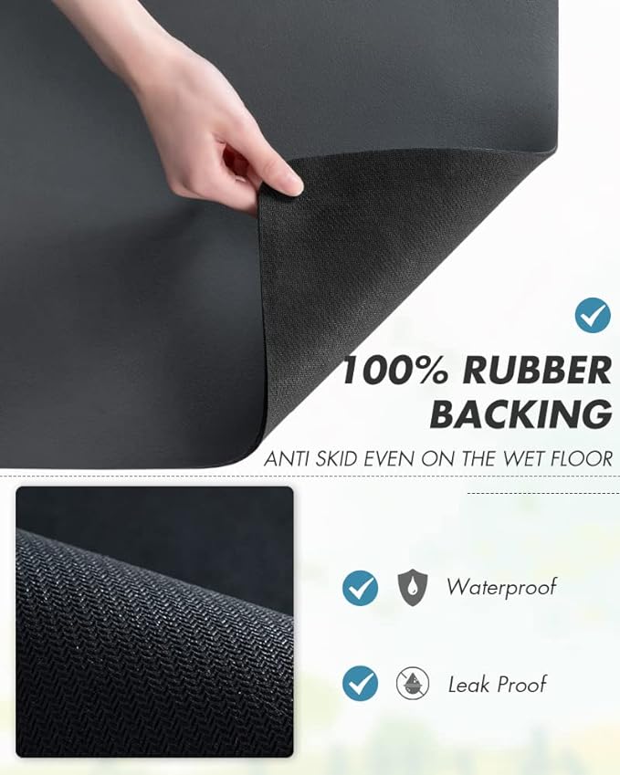 AMOAMI Coffee Mat - Hide Stain Rubber Backed Absorbent Dish Drying Mat for Kitchen Counter - Fits Under Coffee Maker or Machine