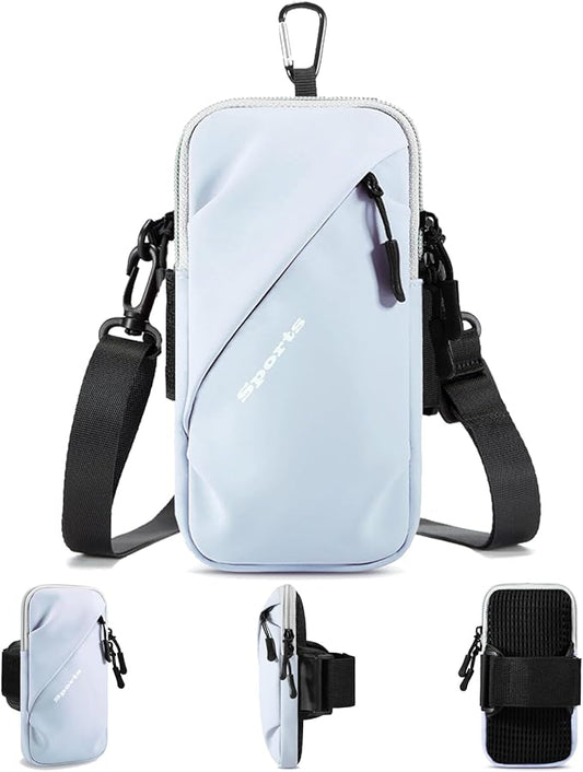 Cell Phone Carrier - Arm Band, Cross Body Bag, Holster for Women - Walking, Running - Light Blue
