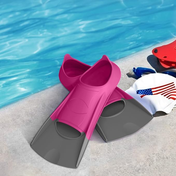 Gintenco Swim Fins, Kids Swim Training Fins for Lap Swimming, Travel Size Flippers with Mesh Bag, Silicone Swimming Fins for Kids Teens Adults Women Men