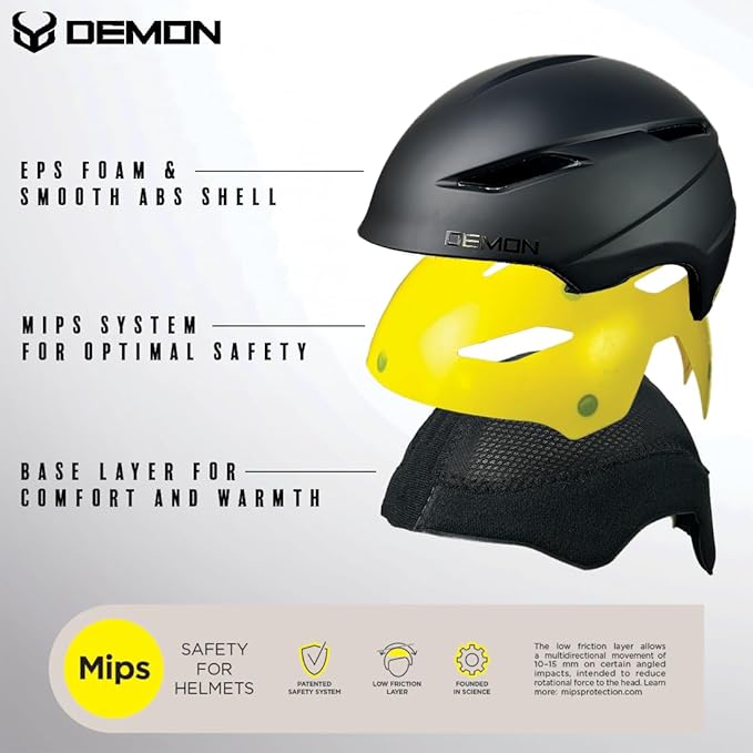 Demon United Snowboard and Ski Helmet with MIPS - Adult - Matte Black/Matte White - PC Shell & Inmold EPS Foam- Twist Dial Fit System - Audio Ready Earpads
