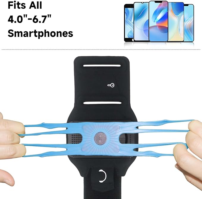 Wristband Phone Holder for Running, 360°Rotation & Detachable Sports Armband with Key Holder for iPhone 16/15/14/13/12/Pro/Pro Max/XS/XR/X/8/7/6/Plus, Fits 4.5-7 Inch Smartphones (Blue)