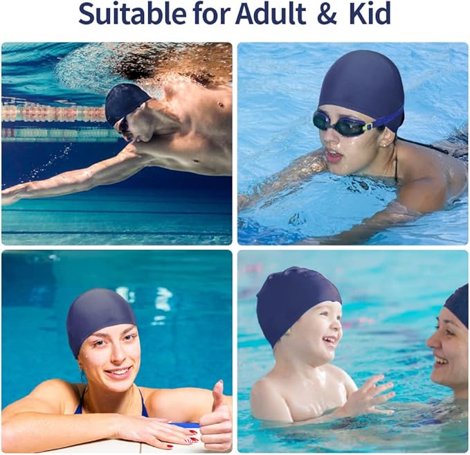 2pcs Cloth Swim Caps for Both Women & Men & Kids Fabric Durable Non-Waterproof Elastic Swimming Pool Cap Bathing Cap for Long and Short Hair