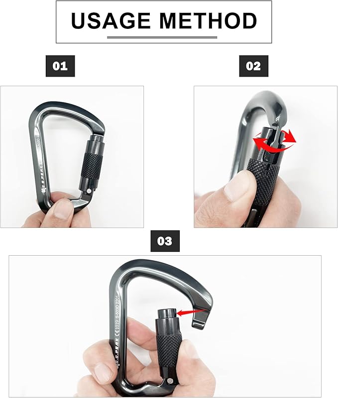 SEPEAK UIAA 30kN Climbing Carabiner Clips, Professional Heavy Duty Twist Locking Carabiners for Climbing,Mountaineering, Rappelling, Camping, Hiking, Swings, Large D Ring Hooks