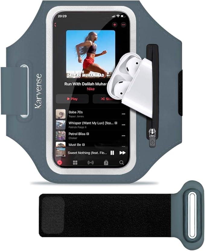 Phone Holder for Running-Arm Band for Running for iPhone & Samsung Galaxy, Cell Phone Armband Holder for Walking, Gym, Workout, Men, Women, w/Adjustable Strap & Zipper Pocket (Grey-M)