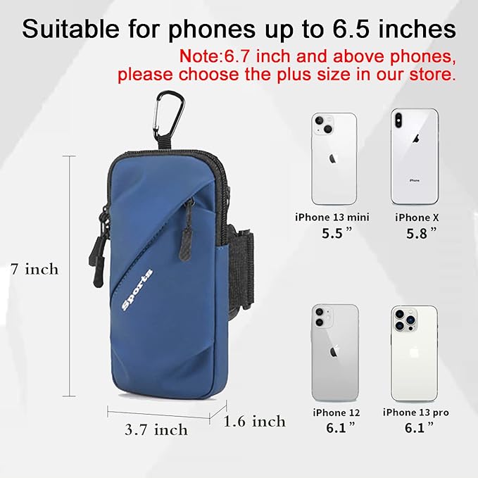 Phone Holder Armband, Small Crossbody Shoulder Holsters Bag with Arm Band, Fits iPhone and Android, Use for Running, Walking, Hiking & Biking (6.7 Inches, Blue)