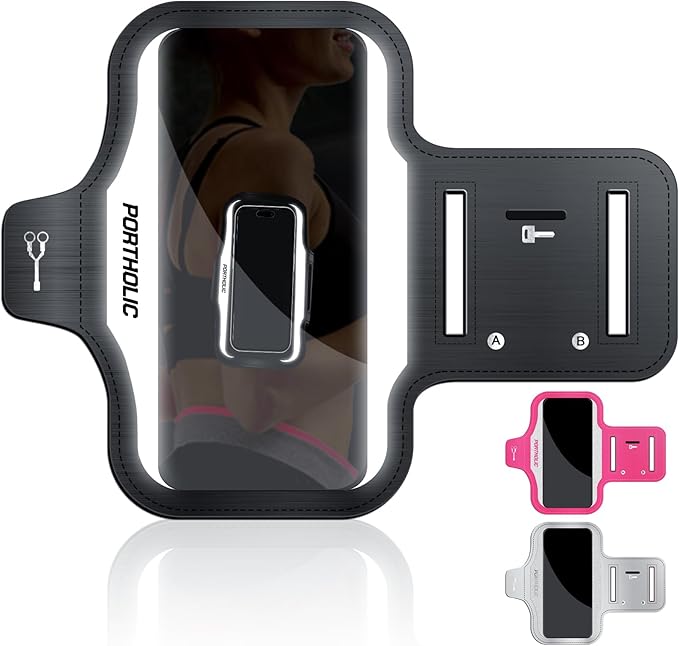 PORTHOLIC 2025 Running Armband Water Resistant Sports Phone Holder Case with Extension Strap, Key Card Slot Up to 6.9" Phone for iPhone 17/16/15/14/13 Plus Air Pro Max XR/XS, Galaxy S25/24/S10