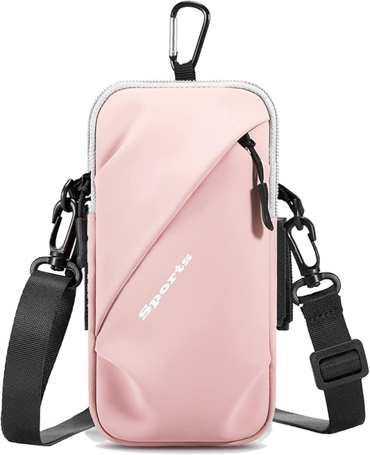 Phone Holder, Small Crossbody Shoulder Holsters Bag with Arm Band, Fits iPhone and Android, Use for Running, Walking, Hiking & Biking (6.7 Inches, Pink)