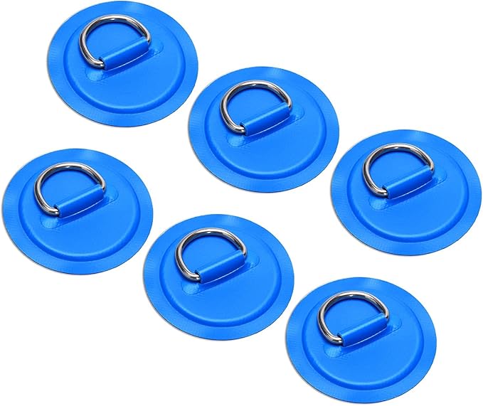 TOBWOLF 6 Pack Stainless Steel D-Ring Patch for Inflatable Boat Kayak Dinghy SUP, D-Ring PVC Patch Stand-Up Paddleboard Canoe Rafting Accessories, NO Glue Included