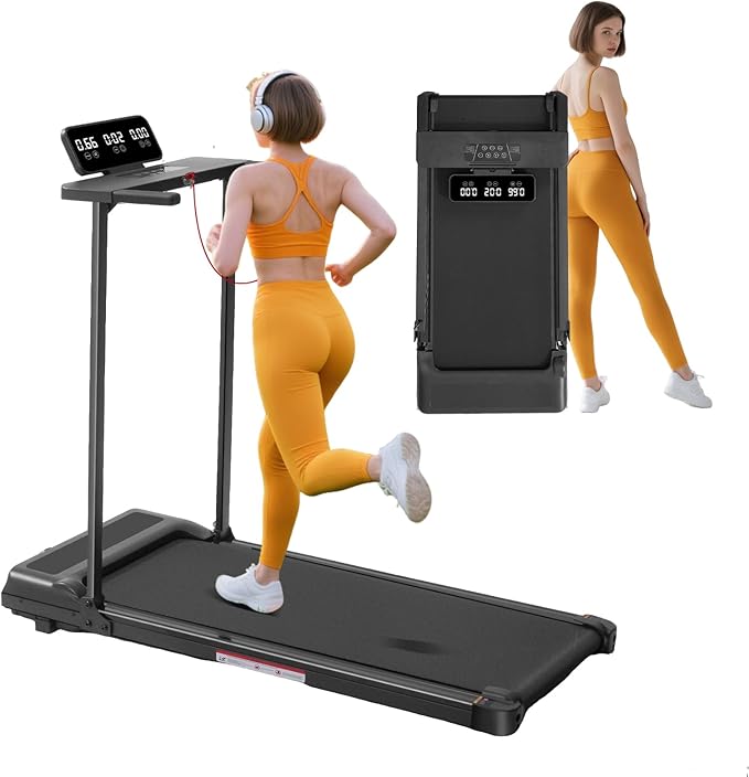 Folding Walking Pad Treadmill with Handle Bar, 3.5HP Compact Portable Foldable Walking Pads Treadmill with Handles, Electric Small Treadmills for Home Office Apartment, LED Display, 400 LBS Capacity