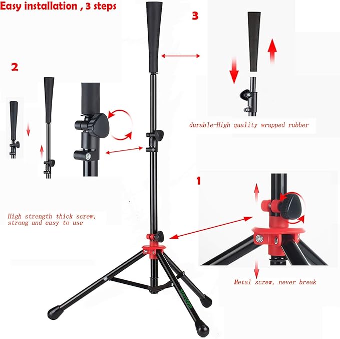 Storgem Batting Baseball tee Softball, Easy to Adjustable Height,Portable Tripod Stand Base Tee for Hitting Training Practice,with Carrying Bag