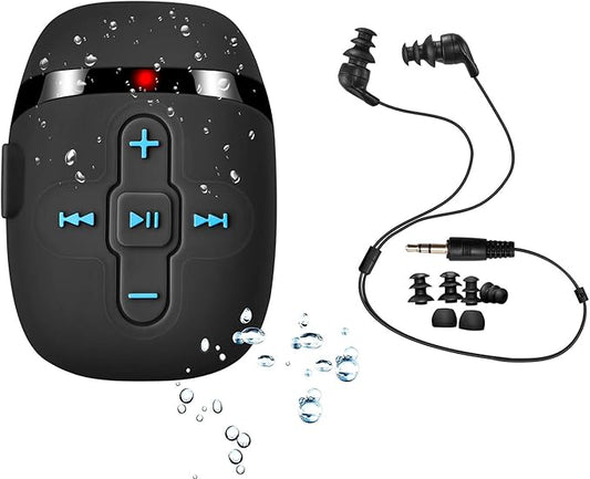 Waterproof MP3 Player for Swimming and Running, Underwater Headphones with Short Cord, Shuffle Feature