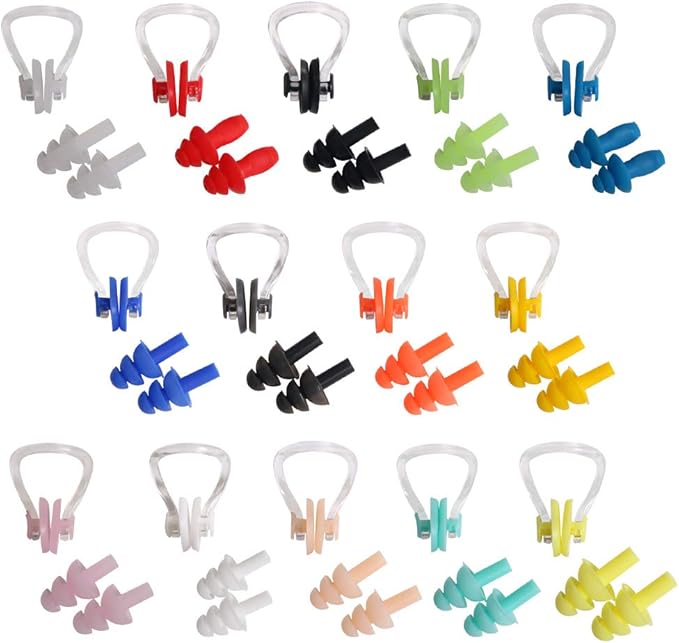 UPINS 14 Sets Silicone Nose Clips Waterproof Swimming Nose Plugs Earplugs for Adults Kids, Ear Nose Protector