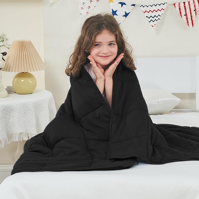 yescool Weighted Blanket (5 lbs, 36" x 48", Black) Cooling Heavy Blanket for Children Aged 5 and Above, 40-60 lbs, Breathable Blanket with Premium Glass Bead, Machine Washable