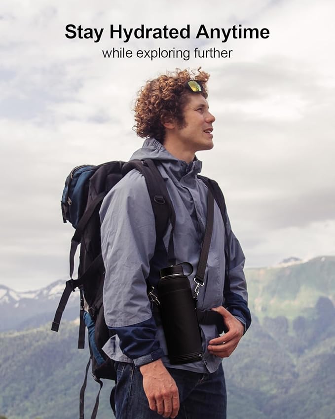 BUZIO 40oz Insulated Water Bottle, Stainless Steel Double Wall Water Flask (Cold for 48 Hrs) Leak Proof Sports Bottles Jug with Straw Lid and Flex Cap Metal Canteen for Gym Travel Camping, Hydrangea