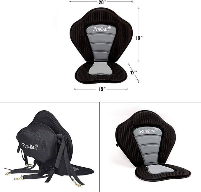 Universal Deluxe Kayak Seat Cushion with Storage Bag for Kayak,Padded Boat,SUP,Canoe,Fishing Boat,Seats with 4 Adjustable Straps