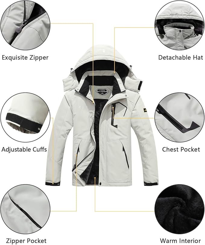 Men's Ski Jacket Warm Winter Snow Coat Waterproof Mountain Windbreaker Snowboarding Jacket Hooded for Hiking Traval