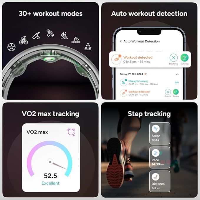 Gabit Smart Ring | Sleep, Fitness, Nutrition, Stress | Calorie Tracker, AI Health Coach, 30+ Workout Modes, VO2 Max | Buy Sizing Kit First | Health Tracker for Women & Men | Titanium, Rose Gold 13