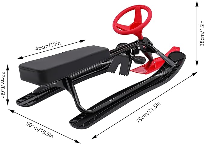Snow Racer Sled with Steering Wheel and Brakes, Durable Steel Frame, Downhill Steerable Sled for 220 LBS Kids, Teenagers, Adults