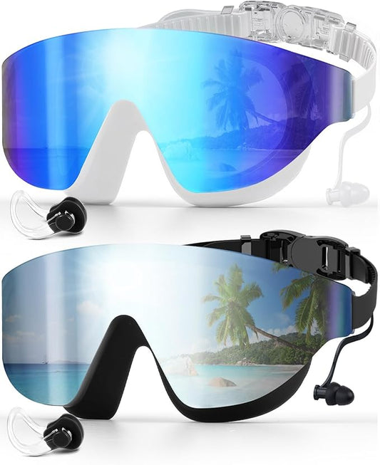 Swim Goggles, Frameless Wide View Swimming Goggles, Anti-Fog Anti-UV No Leaking Pool Goggles for Men Women Adult