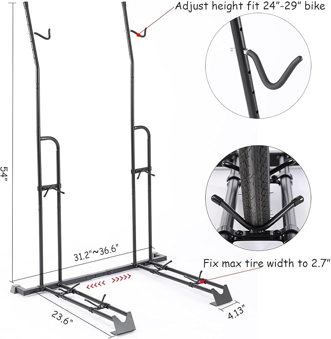 YueTong Vertical Bike Stand, 2 Bike Rack Garage, Upright and Horizontal, Indoor Bicycle Storage for Floor.