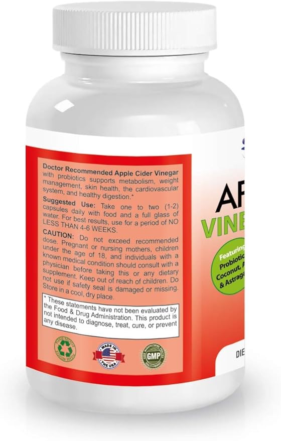 Apple Cider Vinegar Capsules - 100% Organic Apple Cider Vinegar Pills 1500 mg - Natural Digestion, Immune Booster Support & Cleansing Supplement with Probiotics - Made in The USA