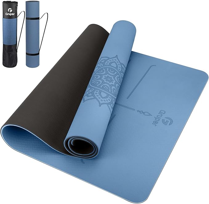 Yoga Mat Non Slip TPE Extra Wide Yoga Mat with Alignment Mark, 72"L x 32"W x 0.32"/0.24"Th (183cm x 81cm x 8mm/6mm), Anti-Tear Exercise Mat with Carrying Strap and Bag, Workout Mats for Yoga, Pilates
