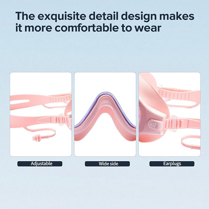 Adult Swimming Goggles,Leak-Proof,Anti-Fog Pool Glasses,Wide View Swim Goggles with Ear Plugs and Nose Clip