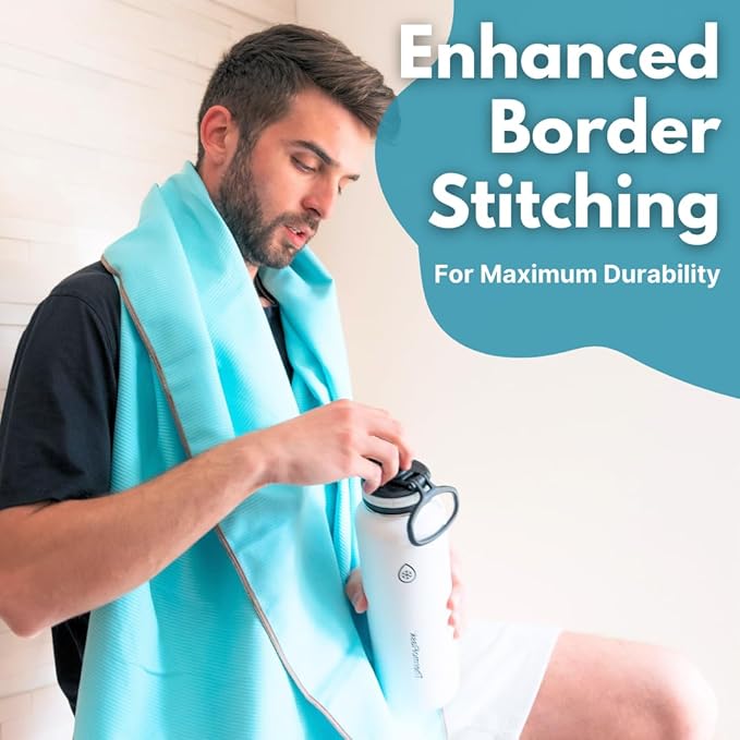 ECCOSOPHY Microfiber Beach Towel – Quick Dry Gym Towel, Highly Absorbent with Ribbed Texture, Lightweight – Ideal for Travel, Pool, Yoga, Fitness & Outdoor Adventures – 40x20 Aqua