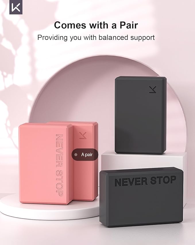 KEEP Yoga Block, High-Density EVA Foam 2 Pack Yoga Block with Non-Slip Textured Surface, Supportive, Lightweight - Ideal for Yoga, Pilates, and Stretching Exercises