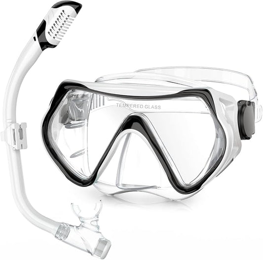 Snorkeling Gear, Dry Snorkel Set180° Panoramic Wide View,Anti-Fog Scuba Diving Mask, Professional Snorkeling Gear for Free Breathing, Swimming, Diving