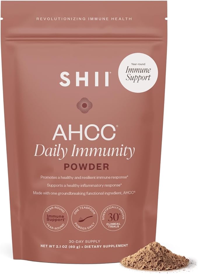 SHII AHCC Daily Immunity Powder, 2.1 Oz - Vegan, Gluten-Free Immune Support Supplement with AHCC, Easy-to-Mix Shiitake Mushroom Powder for Quick Absorption, Promotes Immune Response & Cellular Health