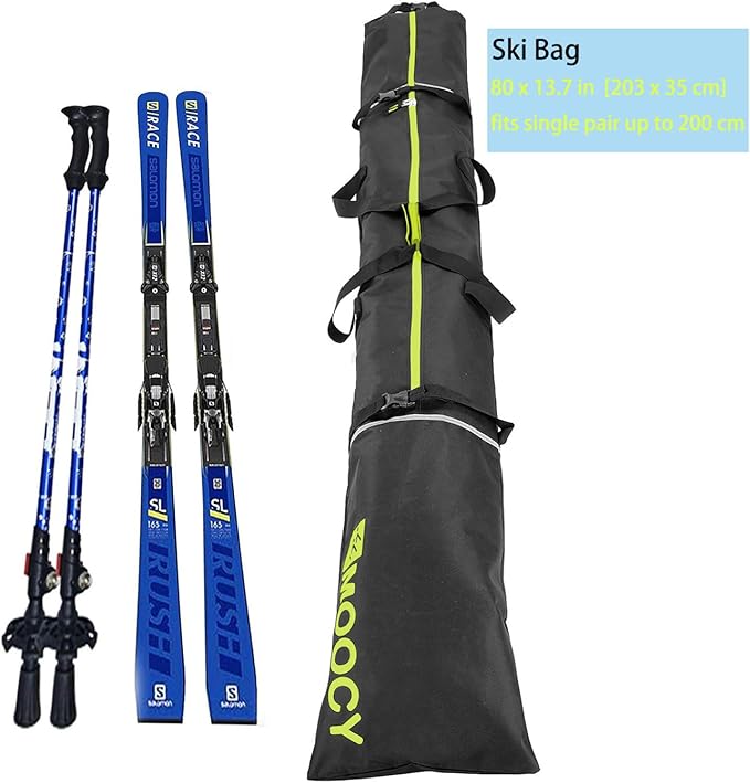 MOOCY Ski Bag for Air Travel, Unpadded Snow Bag Fits Skis Up to 200cm, Carrying Bag for Adults and Children