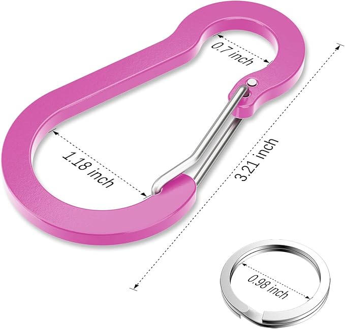 sprookber 3.2 Inch Aluminum Carabiner Clips D Ring, Caribeaner Spring Snap Hook with Keychain for Camping, Hiking, Gym & Outdoor Gear, Set of 10
