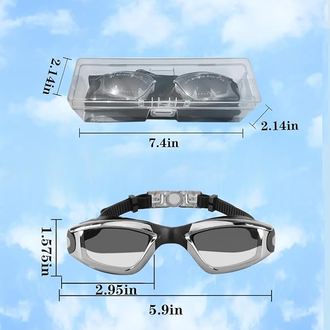Swim Goggles Swimming Goggles No Leaking with Nose Clip, Earplugs, Swim Cap and Case for Men Women