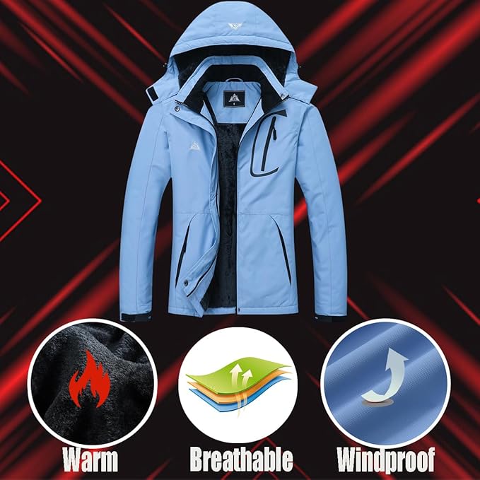 MOERDENG Women's Waterproof Ski Jacket Warm Winter Coat Outdoor Windbreaker Hiking Snowboarding Jacket