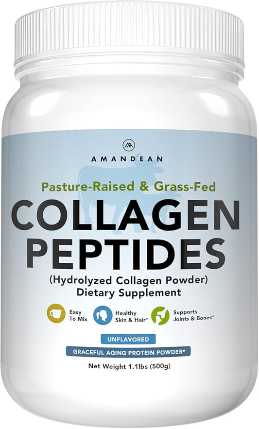 AMANDEAN Collagen Peptides Powder (17.6oz). Grass-Fed Hydrolyzed Protein Supplement. Promotes Healthy Joints, Skin, Hair, Nails. Unflavored & Easy to Mix.
